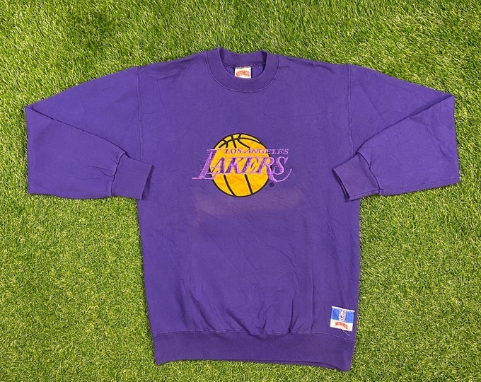 Vintage Los Angeles Lakers Crewneck Sweatshirt Nutmeg Mills Made USA Large L NBA Basketball Shaq Kobe Magic Lebron California Pull Over 90s