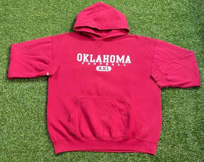 Vintage University of Oklahoma Sooners Hoodie Sweatshirt Size Large L OU NCAA College Football Pull Over Oversized 1990s 90s