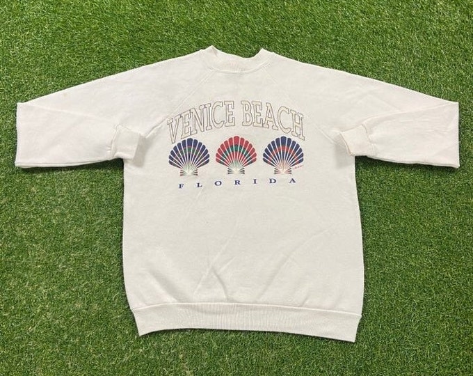 Vintage Venice Beach Crewneck Sweatshirt Hanes Made USA Size Large L Tropical Florida Beach 1990s 90s Pull Over Oversized