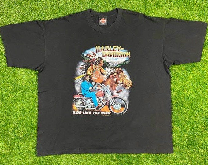 Vintage Harley-Davidson Ride Like the Wind Black T Shirt Melrose Hollywood LA Native American 80s Truckers Biker Rare XXL Made USA