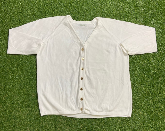 Vintage White Cardigan Sweater Benetton Made in Italy Size Medium M 1980s 80s Comfy Button Down