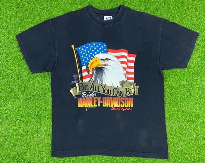 Vintage Harley-Davidson Black Shirt  All You Can Be 80s 3D Eagle Truckers Biker Rare Large Hog SSI Made USA