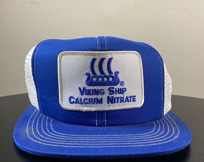 Vintage Viking Ship Calcium Nitrate Snapback Hat OSFA Fertilizer Irrigation Agricultural Gardening 1980s 80s
