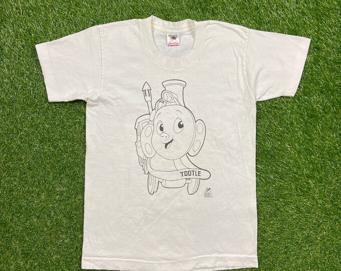 Vintage Tootle T Shirt Tee Fruit of the Loom Made USA Size Youth Large Golden Books Classic Childrens Cartoon Story Kids Children