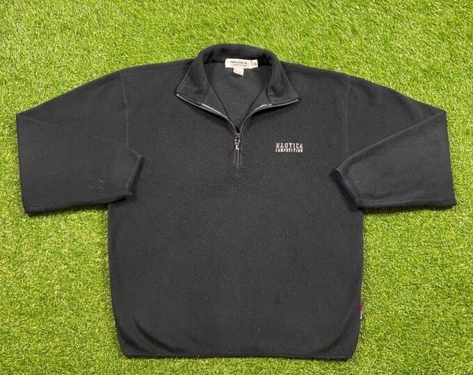 Vintage Nautica Fleece Sweater Made USA Size Large L Quality 90s Comfortable Fit American Apparel 1990s Sailing Gear Yacht Ocean