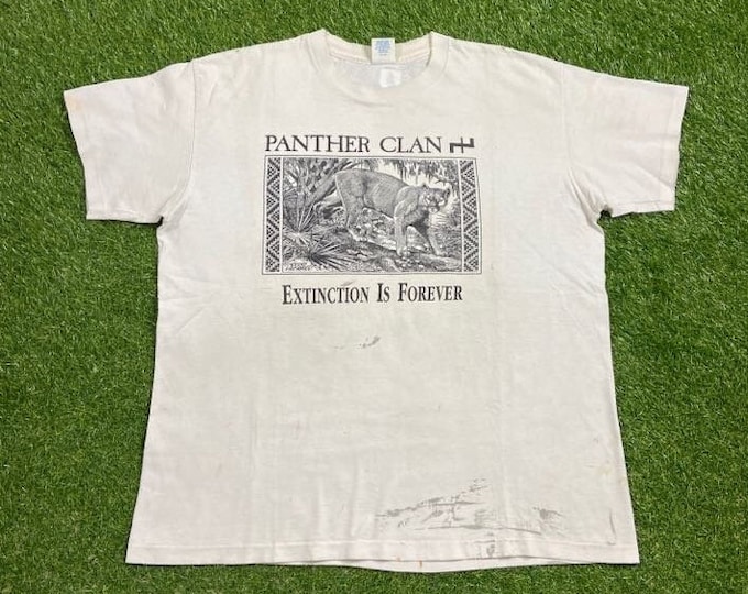 Vintage Panther Clan Extinction is Forever T Shirt Tee Made USA Size Xtra Large XL Big Cat Habitat Animals Jungle Safari Wildlife 1990s 90s