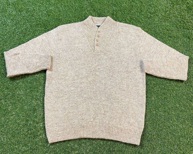 Vintage Beige Knitted Sweater Gander Mountain Made USA Size Xtra Large XL Quality Warm Winter Fashion Pull Over Oversized