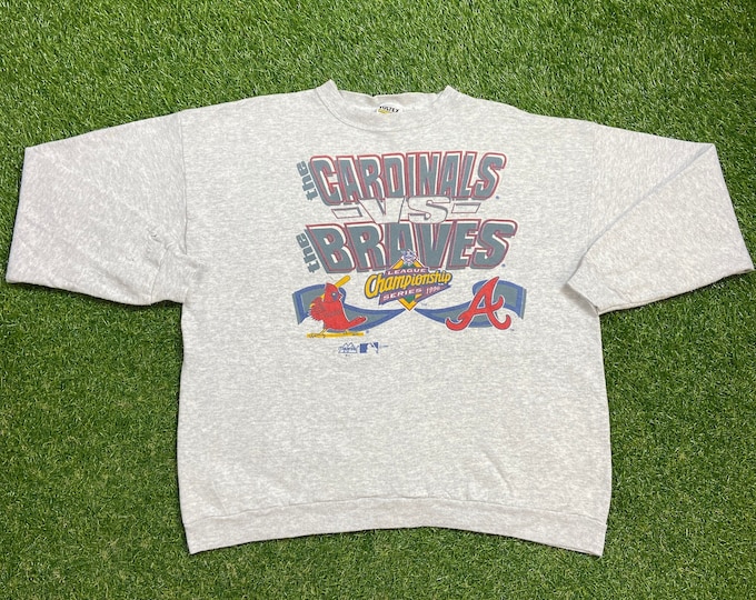 Vintage Atlanta Braves vs St Louis Cardinals 1996 National League Championship Sweatshirt Made USA Size Xtra Large XL MLB Baseball 1990s