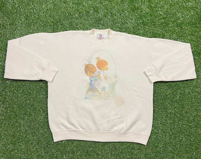 Vintage Classic Cartoon Crewneck Sweatshirt Fruit of the Loom Made USA Size Xtra Large XL Pull Over Precious Moments 1990s 90s