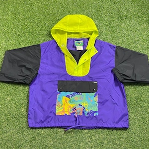 Vintage Graphic Windbreaker Zip Up Jacket Ispo Size Large L Multicolor Streetwear Sport Active Wear Classic Light Rain Coat 1990s