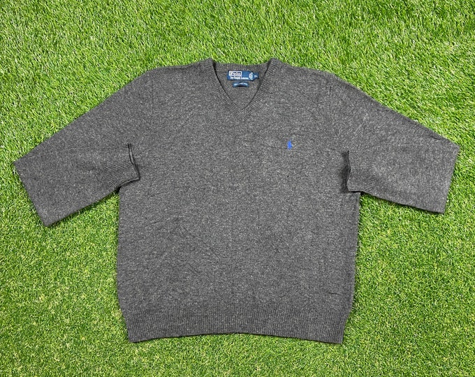 Vintage Polo Ralph Lauren V Neck Sweater Quality 90s Size Xtra Large XL RL American Apparel Bear Lambs Wool Pull Over Comfy Warm 1990s