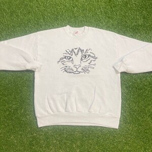 Vintage Cats Crewneck Sweatshirt Made USA Size Large L Classic Animal Graphic Sweater 1990s 90s Pull Over Oversized