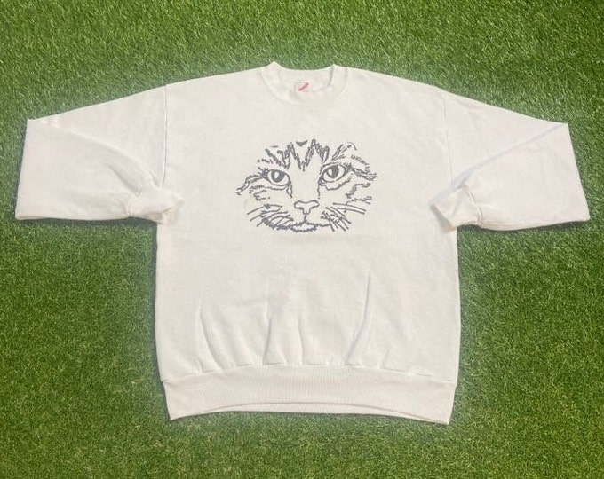 Vintage Cats Crewneck Sweatshirt Made USA Size Large L Classic Animal Graphic Sweater 1990s 90s Pull Over Oversized