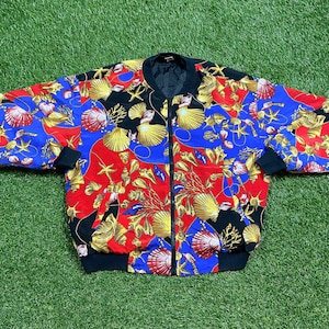 Vintage Multicolor Bomber Jacket Notations Size Medium M Quality Great Fit Classic Artsy Fashion 1980s 80s