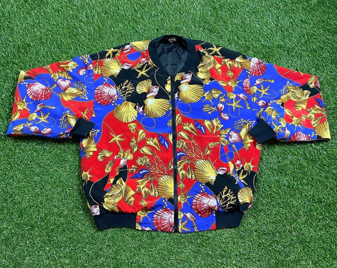 Vintage Multicolor Bomber Jacket Notations Size Medium M Quality Great Fit Classic Artsy Fashion 1980s 80s