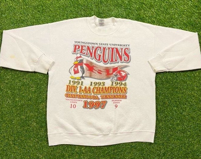 Vintage Youngstown State Penguins Crewneck Sweatshirt Fruit of the Loom Size Large L Missouri NCAA College Football Pull Over Oversized