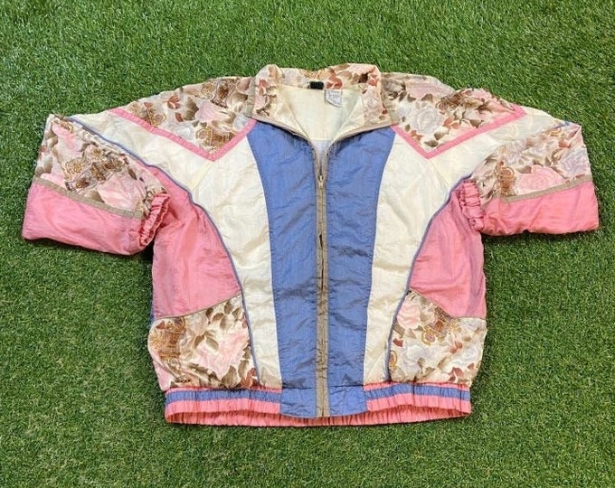 Vintage Graphic Windbreaker Zip Up Jacket Bold Spirit Size Large L Multicolor Streetwear Sport Active Wear Classic Light Rain Coat 1990s