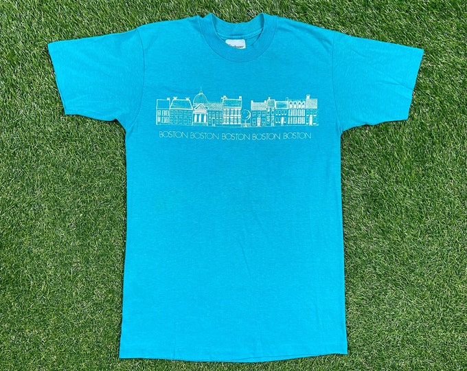 Vintage Boston T Shirt Tee Stedman Made USA Size Medium M Massachusetts New England Tourist City 1980s 80s