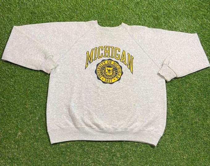 Vintage University of Michigan Wolverines Crewneck Sweatshirt Made USA Size XXL 2XL NCAA College Football Big House Detroit Pull Over 1990s