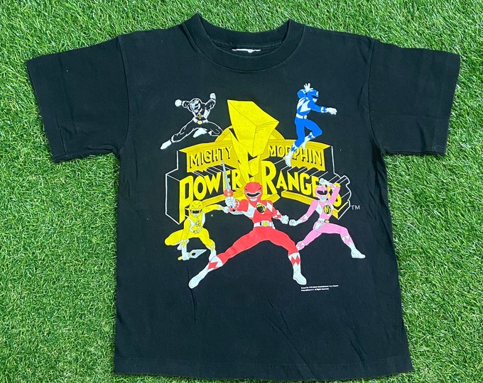Vintage Power Rangers T Shirt Tee Size Youth Large Mighty Morphin Jason Billy Zack Fox Classic Cartoon TV Animation 1990's 90s Youth Kids