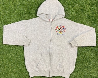 Vintage Epcot Center Hoodie Zip Up Sweatshirt Size Xtra Large XL Walt Disney World Magic Kingdom Disneyland Mickey Mouse Classic