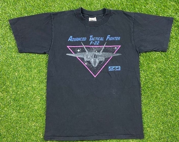 Vintage Advanced Tactical Fighter F-22 T Shirt Tee Oneita Made USA Size Large L Aircraft US Air Force Military