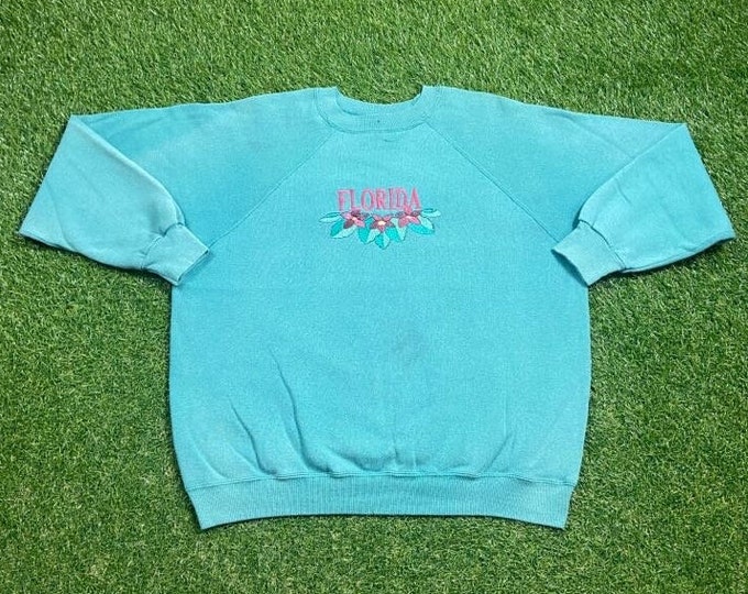 Vintage Florida Crewneck Sweatshirt Size Large L Palm Trees Tropical Ocean Sunshine State Orlando Miami FL 1990s 90s Pull Over Oversized