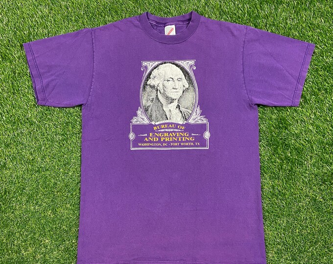 Vintage Washington T Shirt Tee Jerzees Made USA Size Large Bureau of Engraving and Printing Washington DC Fort Worth Texas Money 1990s 90s