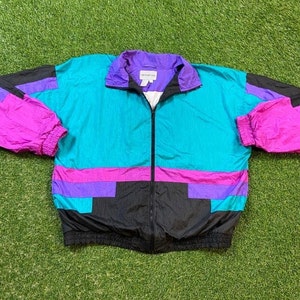 Vintage Graphic Windbreaker Zip Up Jacket Cross Roads Size Large L Multicolor Streetwear Sport Active Wear Classic Light Rain Coat 1990s