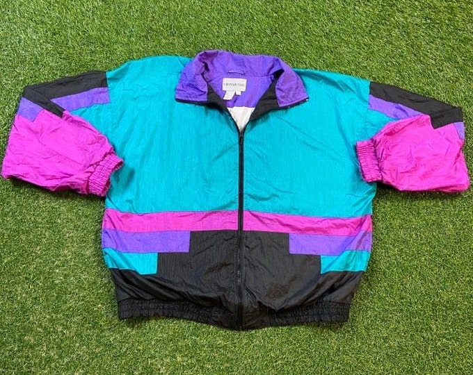 Vintage Graphic Windbreaker Zip Up Jacket Cross Roads Size Large L Multicolor Streetwear Sport Active Wear Classic Light Rain Coat 1990s