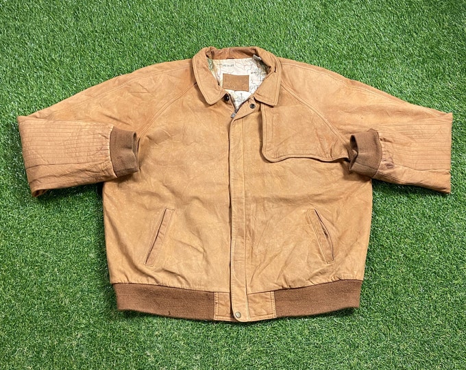 Vintage Marlboro Genuine leather Jacket Size Xtra Large XL Authentic American Quality Warm Coat Smoking Cigarettes Tobacco 1990s 90s