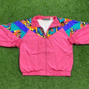 Vintage Graphic Windbreaker Zip Up Jacket Longstreet Missy Size Large Multicolor Streetwear Sport Active Wear Classic Light Rain Coat 1990s
