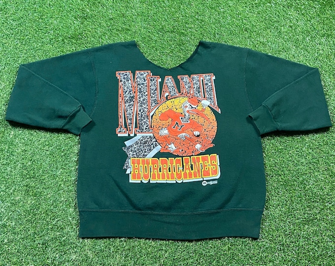Vintage University of Miami Hurricanes Crewneck Sweatshirt Size Large L 305 The U Miami Style Florida NCAA College Football Pull Over 1990s