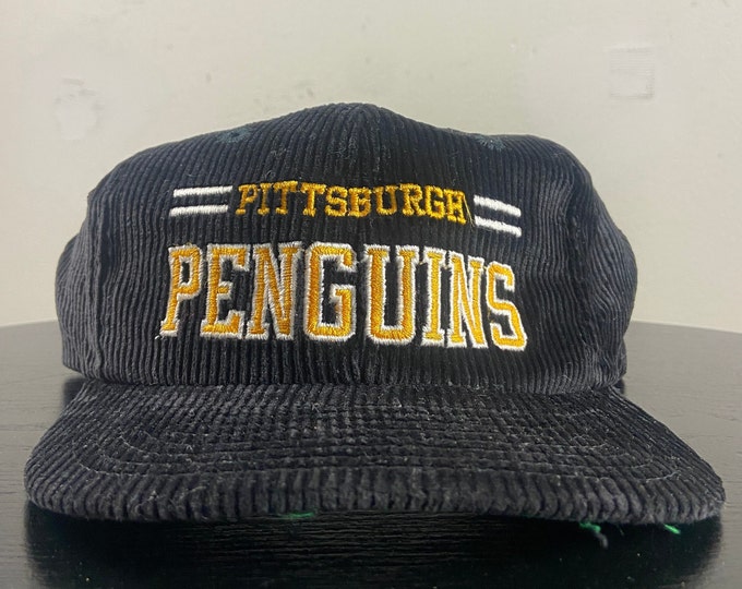 Vintage Pittsburgh Penguins Corduroy Snapback Hat OSFA NHL Hockey Pennsylvania 1990s 90s