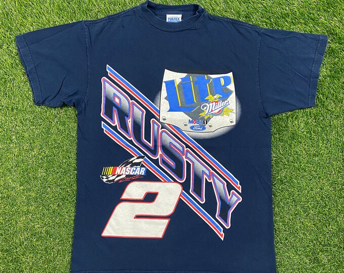Vintage Rusty Wallace #2 T Shirt Tee Tultex Size Large L NASCAR Daytona 500 Racing Car 90s Classic