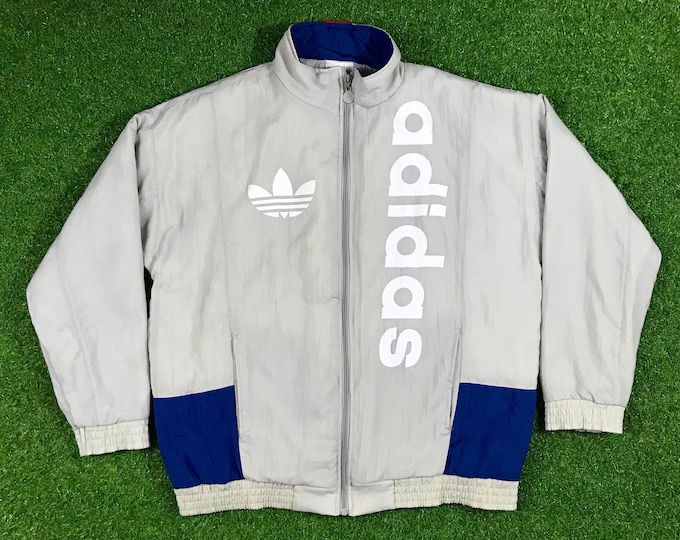 Vintage Adidas Team Issued Jacket Zip Up Large 1980's 80's Warm Cozy Comfy Rare Red Blue Tre Foil made USA Coat All Over Olympics Sport
