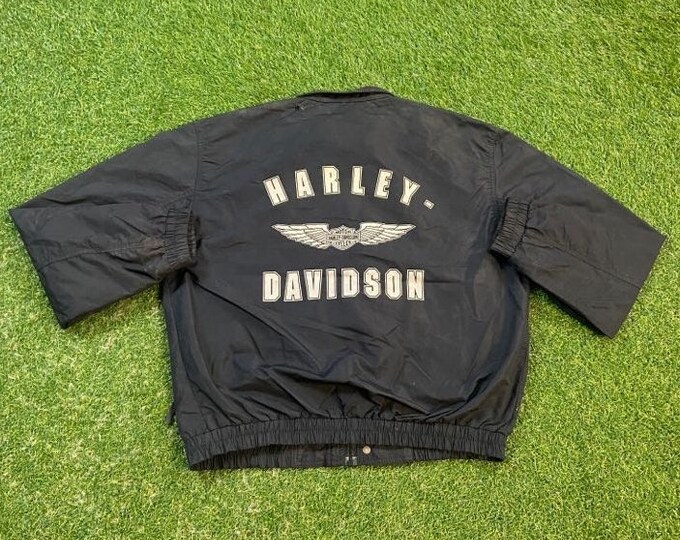 Vintage Harley Davidson Windbreaker Jacket Made USA Size Medium M HOG Motorcycle Rare Quality Fit Biker 1990s 90s Light Rain Coat 3M