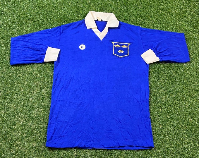 Vintage Blue Long Sleeve Shirt Euro Futbol Kit Sportsgear Size Large L Classic Quality 1960s Comfy Great Fit Original 60s