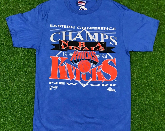 Vintage New York Knicks T Shirt Eastern Conference Champs 1994 90s Striped Trench Made USA Tee Deadstock New With Tags Brand NEW NBA