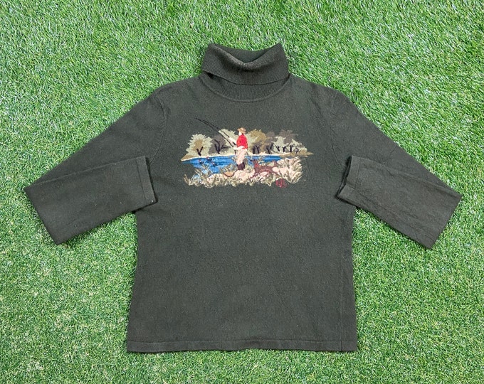 Vintage Fishing Turtleneck Sweatshirt Size Small S Hiking Outdoors Pull Over 1990s 90s Ralph Lauren Polo