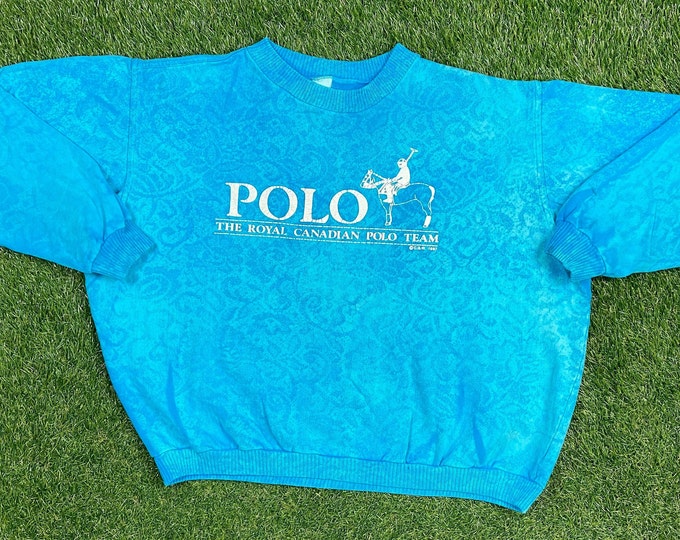 Vintage Polo Crewneck Sweatshirt Size XXL 2XL Comfortable Fit Pull Over Oversized 1990s 90s Custom Made Bleach Dye Pattern One of a Kind