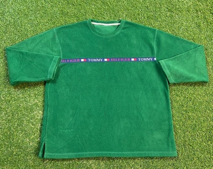 Vintage Tommy Hilfiger Crewneck Fleece Sweater Xtra Large XL Quality 90s TH Comfortable 1990s Fit Big Flag Color Block Streetwear Pull Over