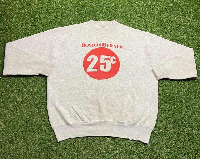 Vintage Boston Herald Crewneck Sweatshirt Made USA Size Xtra Large XL Newspaper News Reporting Journalism New York Times Massachusetts 1990s