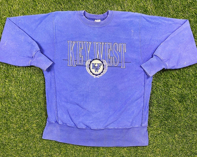 Vintage Key West Crewneck Sweatshirt Champion Reverse Weave Made USA Size Large L Tropical Florida 1990s 90s Beach Pull Over Oversized Conch