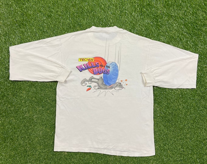 Vintage Trovan Long Sleeve Shirt Anvil Made USA Size Large L Drugs Prescription 1990s 90s Pharmaceuticals Bugs Bunny Parody