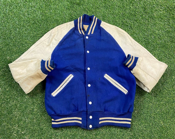 Vintage Blue Varsity Bomber Jacket Size Medium M Varsity Style 1950s 50s Classic Sports Coat Jacket