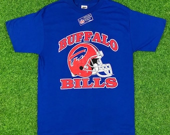 Vintage Buffalo Bills Trench Brand New Old Stock Tee Shirt Old Logo Graphic T-Shirt Made USA Single Stitch Deadstock Helmet 1990s 90s NWT