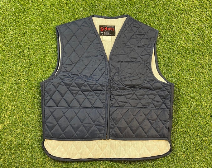 Vintage Blue Coat Vest Zip Up St Moritz Size Large L 1980s 80s Heavy Warm Cozy Winter Comfy Hunting Bubble Coat