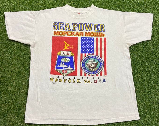 Vintage United States Navy T Shirt Tee Made USA Size Xtra Large XL Sea Power Marines Army United States Military Veteran Sea 1980s 80s