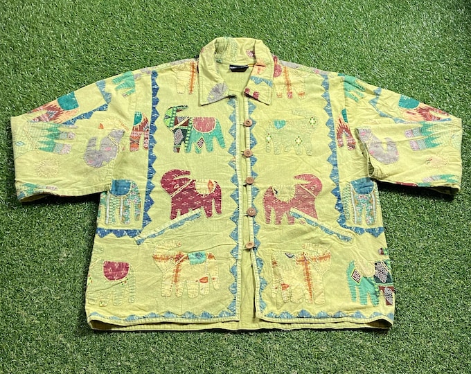 Vintage Multicolor Jacket Indian Tropical Fashion Size Large L Quality Great Fit Classic Artsy Fashion 1990s 90s